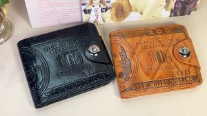 Mens Dollar Bill Wallet Vintage Black Brown Leather Credit Card Photo Holder Coin Purse