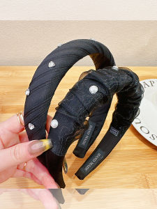 Summer High Top Sponge Hairband Pearl Lace Rhinestone Vintage Simple Versatile Hair Accessories Original Design Fresh Outlined