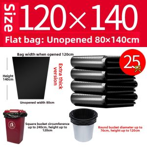 Large Size Thickened Flat Mouth Hotel Plastic Garbage Bags Home Kitchen Super Large Commercial Use 50 Pieces Household Trash Bags