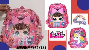 Tas Ransel Usap Sequin Karakter: Tas Ransel Gambar Hello Kitty & Unicorn
