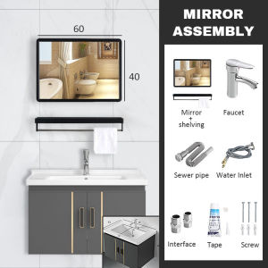 Gray 60/70/80 cm Aluminum Bathroom Cabinet Basin Set Storage Mirror Box with Mirror Ceramic Sink Kabinet Bercermin 浴室柜套装