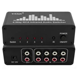IR Remote 4-Way Audio Switcher 4CH Stereo Source Selector 4-in-1-out AV Signal Box for CD Player AMP Receiver