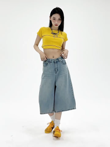 Denim Short for Men Over Knee Jeans Straight Long Jorts for Men and Women Dancer Pants Shorts Baggy