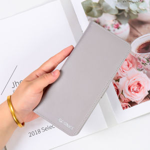 กระเป๋าสตางค์หนัง PU ทรงยาวบางเฉียบสำหรับผู้ชายและผู้หญิง สไตล์เกาหลี กระเป๋าใส่บัตรแบบหนา กระเป๋าสตางค์แบบมีหัวเข็มขัด