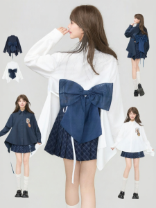 KEIKO | Bow Design White Shirt Autumn Fashionable Eccentric Front Long Back Short Loose