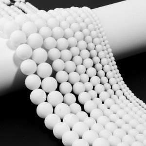 4/6/8/10/12mm Matte ลูกปัดแก้วคริสตัลสีขาวรอบหลวม Spacer ลูกปัดสําหรับเครื่องประดับ DIY สร้อยข้อมือสร้อยคออุปกรณ์เสริม