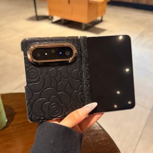 Elegant Chanel-inspired Black Camellia Pattern Leather Phone Case Huawei Pura X Max
