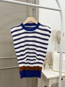 ECLAIRE 043 Blouse Rajut Knit Stripe Salur Garis Sleeveless Korea Kasual Basic Casual Reina Import