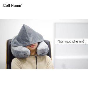 Gối cổ du lịch gối bơm hơi chữ H kèm nón ngủ đi máy bay gối văn phòng TRAVELSKY