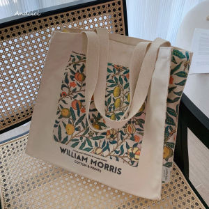 ANDCICI | William Morris Retro Plant Print Canvas Bag Large Shopping Bag Single Shoulder Bag for Women Student Book Bag Eco-Friendly
