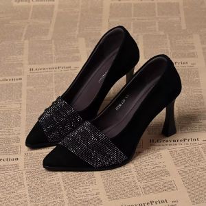 รองเท้าส้นสูงหนังแท้สำหรับผู้หญิง ทรงหัวแหลม ทรงสวมสบาย ฤดูใบไม้ผลิและฤดูใบไม้ร่วง ดีไซน์ใหม่ รองเท้าทำงาน ดีไซน์เรียบง่าย