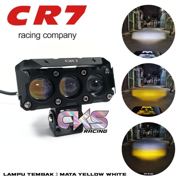 LAMPU TEMBAK LED FOGLAMP CR7 SQL 3 MATA 30W HIGH LOW LASER GUN PUTIH KUNING