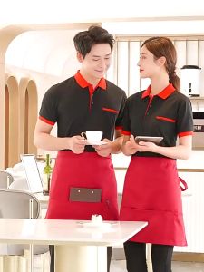 M-2XL Waiter Uniform for Men Women Attendant Uniform Cotton Short-Sleeved Uniform Staff/Work Uniform