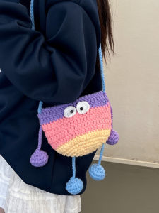 กระเป๋าถักลายมอนสเตอร์น่ารัก กระเป๋าสะพายข้างผู้หญิง กระเป๋าใส่โทรศัพท์มือถือ กระเป๋าถักด้วยมือ ผลิตจากผ้าถัก ทรงสี่เหลี่ยม สีสันสดใส