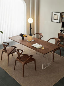 Modern Minimalist Black Walnut Wood Acrylic Transparent Floating Dining Table Home Use Small Apartment Table Chair Set Solid Wood Large Board Table