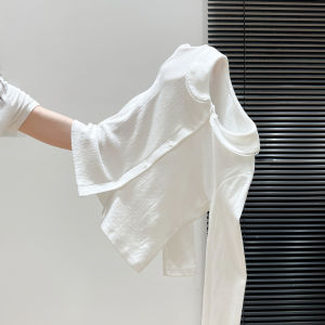 เสื้อคาร์ดิแกนถักแขนยาวบางสไตล์เกาหลีสำหรับผู้หญิง ฤดูใบไม้ร่วง/ฤดูหนาว คอตุ๊กตา ทรงสลิมฟิต ความยาวสั้น เสื้อผ้าทำงาน