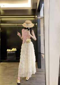 Elegant High Waist Mesh Skirt Womens Fashion Summer New Style Leathercat Long Skirts Slimming Effect Sweet Country Style