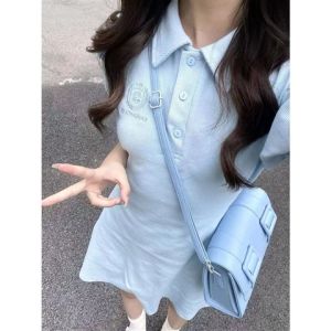 Váy Ngắn Cổ Polo Mùa Xuân Hè Mới Cho Nữ Sinh Váy Ngắn Ôm Sát Váy Ngắn Tay Ngắn Váy Ngắn Thanh Lịch Chất Liệu Khác