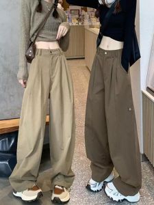 Straight-leg Casual Pants Womens Autumn New Arrival Narrow Version Loose Pants Slimming Laid-Back Style High Waist Loose Easiest for Match Workwear Pants