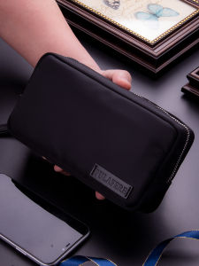 Mens Canvas Oxford Cloth Handbag Large Capacity Fashionable Handheld Bag Mobile Phone Bag Casual Zipper Closure Soft Polyester Lining