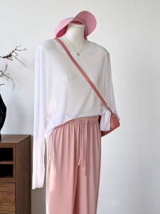 White Modal Long Sleeve T-Shirt Women Summer Thin Ice Silk Cool Sensation Air Conditioning Sun Protection Loose Slimming Top