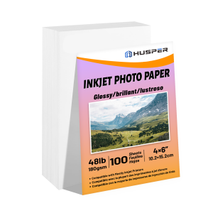 HUSPER 4x6 Inch 180gsm Single-Side Glossy Photo Paper 100 Sheets Inkjet Compatible Photo Printing Paper 102x152mm Grey Back