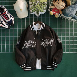 แจ็คเก็ตเบสบอลหนาหลวมสไตล์เกาหลีสำหรับผู้ชาย แจ็คเก็ตแบบสวมหัวแขนยาวทรงหลวมสไตล์ฤดูใบไม้ผลิและฤดูใบไม้ร่วง