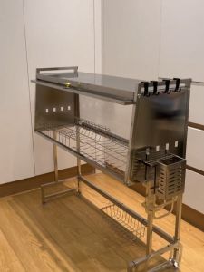 GSlife Sink Dish Rack Dust-proof Kitchen Countertop Tableware Organizer Dish Drying Rack Stainless Steel Multi-functional Storage Drain Rack with Door