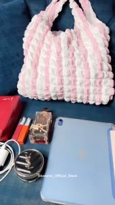 Haseena Tas Bahu Tangan Wanita Alesha Motif Strip Awan Timbul Besar Cloudy Bag Puffy Foam Tote Bag Shoulder Bag Handbag Women