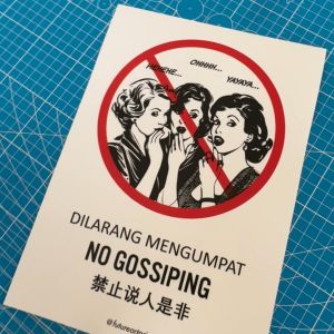 No Gossiping. Dilarang Mengumpat. 禁止说人是非. Premium Sticker Sign Notice Signage. Women Gossip. Funny Poster Lucu.