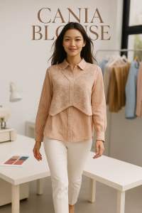 Lamb Distro Kemeja blus atasan wanita salur renda tile