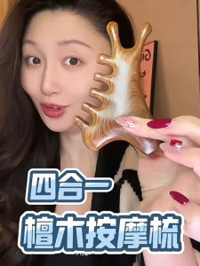 Four-In-One Sandalwood Comb Meridian Unblocking Scalp Massage Tool Hair Face Eye Therapy Wooden Handle Personal Care Brush