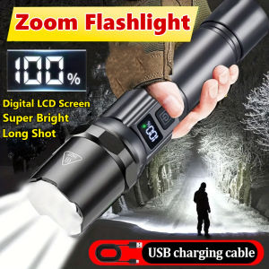 Flashlights USB Rechargeable Waterproof Laser Super Bright High-intensity Flashlight Home Use Outdoor Long-range Shooting Flashlight With LCD Display Portable Long Battery Life Large Aperture Emergency Long-Range Zoomable Light Havy Duty Japan