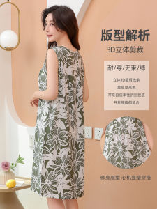 สไตล์ย้อนยุคผ้าฝ้ายชุดนอนผ้าไหมสําหรับผู้หญิงกลางกระโปรงแขนกุดฤดูร้อนบริการบ้านชุดผ้าฝ้ายเทียม