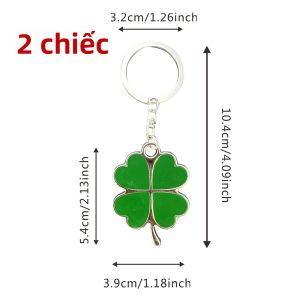 2 Chiếc May Mắn Cỏ Bốn Lá Móc Khóa Sáng Tạo Xe Mặt Dây Chuyền Dành Cho Nam Nữ Cặp Đôi Hợp Kim Kẽm Cá Tính Phụ Kiện