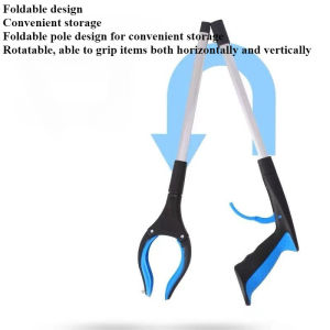 Blue Foldable Rotating Garbage Clip Outdoor Pick up Device Environmental Sanitation Multi functional Long handled Pliers