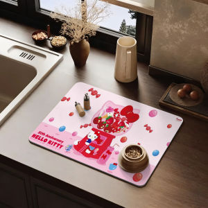 Sanrio | Hello Kitty 50th Anniversary Strawberry Candy Pink Print Dish Drying Mat Non-Slip Washable Absorbent Kitchen Counter Pad
