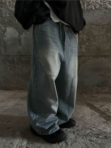 กางเกงยีนส์ทรงวินเทจสำหรับเด็กชาย ฤดูใบไม้ผลิและฤดูใบไม้ร่วง กางเกงขายาวทรงหลวมสไตล์เกาหลี ผ้าฝ้ายผสมโพลีเอสเตอร์