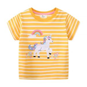 Jumping Meters 2-7T Unicorn Girls T Shirts Summer Childrens Clothing Striped Short Sleeve Kids Tees Tops Baby Clothes Shirt