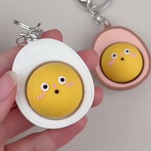 Potdemiel | Creative New Product Realistic Egg Shaped Tea Leaves Keychain With Cute Fidget Toys Buttons For Stress Relief Party Giift