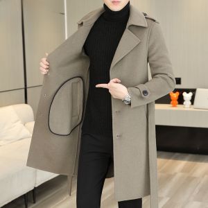 HENGYUANXIANG | Double-Faced Woolen Mens Coat Over-Knee Mid-Length Single-Buttoned Autumn-Winter Fashionable City Style Youth Active Wear