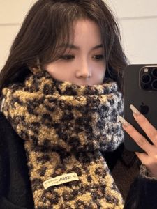 2024 New Arrival Scarf Female Winter Korean Style Easiest for Match Leopard Print Scarf Fancy Cashmere Thickened Heattech Talma