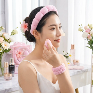 Cute Facial Spa Headband & Wristband Set – Soft Absorbent Skincare Makeup Wash Set for Women