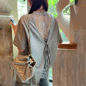 Fashionable Backless Loose Round Neck T-shirt