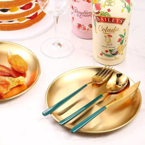 European Style Dinner Plates Stainless Steel Gold Dining Plate Round Plate Cake Tray Tableware Fruit Plate Cake Plate Multi-scene Tray