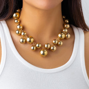 Exaggerated Acrylic CCB Big Ball Bead Chain Necklace for Women Wed Vintage Chunky Clavicle Chain Grunge Jewelry Steampunk Men
