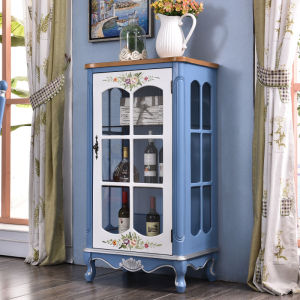 Household American Small Wine Cabinet Living Room Cabinet European Style Locker Glass Cabinet Display Cabinet Solid Wood Wine Cabinet Modern Minimalist