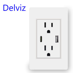 Delviz US Standard USB Socket 2A Double USB Port 118mm*72mm panel United States AC 110V ~250V Wall Embedded 15A Power Outlet