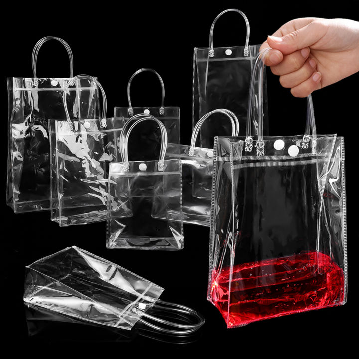 PVC Transparent Handbag Gift Plastic Bag Shopping Bag Shoulder Handbag Plastic Bags Gift Packaging Bag Travel Storage Bags Lazada PH