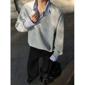 ZHUOCAN | Faux Two-piece Polo Shirt Style Hoodie/Sweatshirt College Fashion